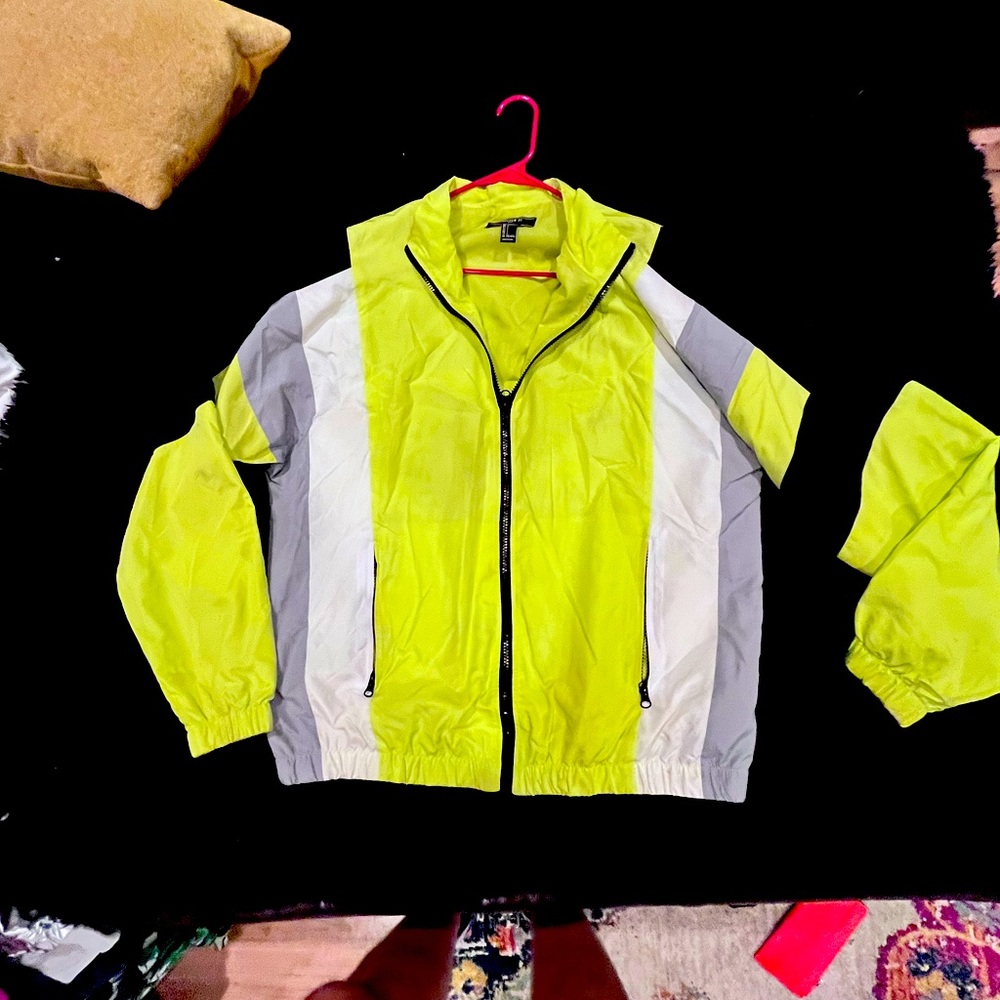 Rue 21 neon green black and white scent jogging jacket/windbreaker